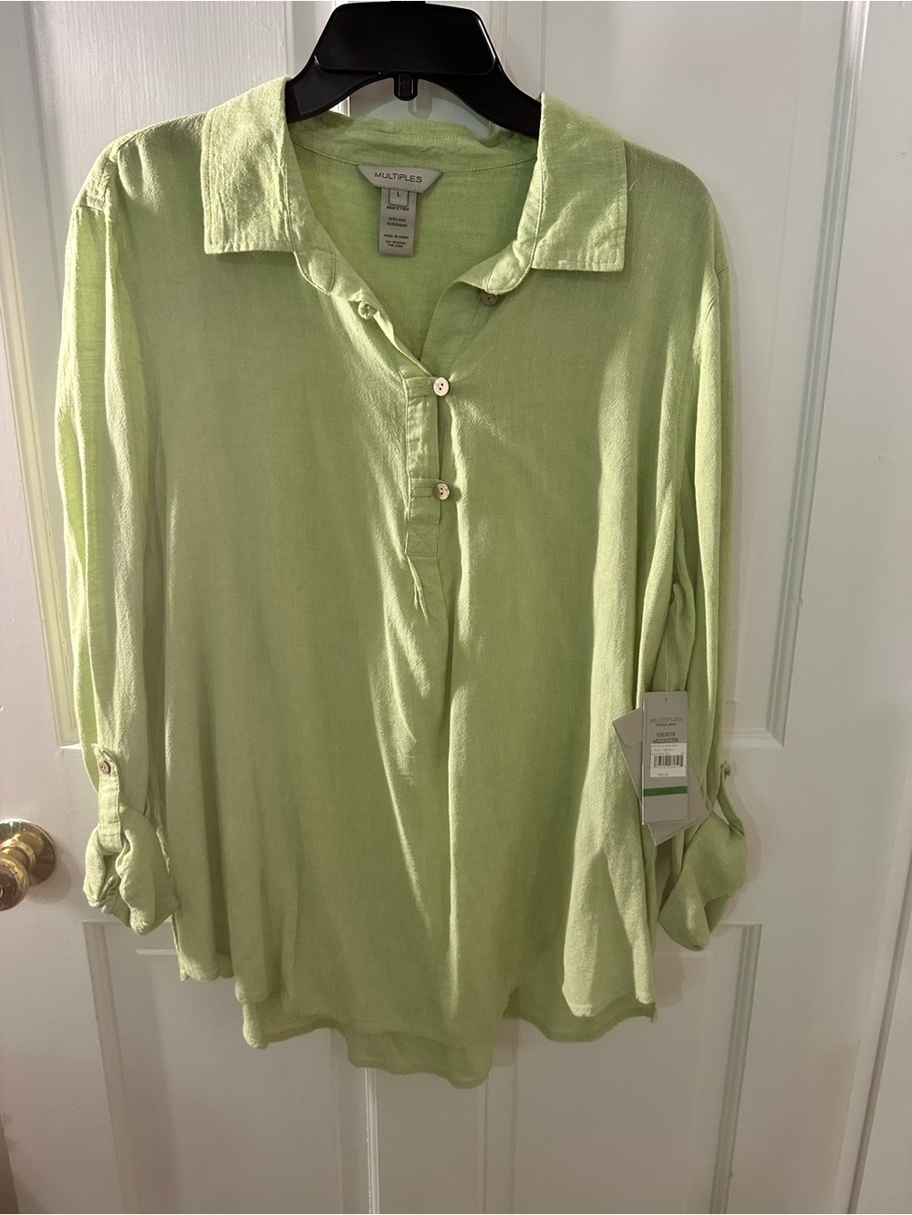 Multiples Light Lime Collared Button-Front Tunic